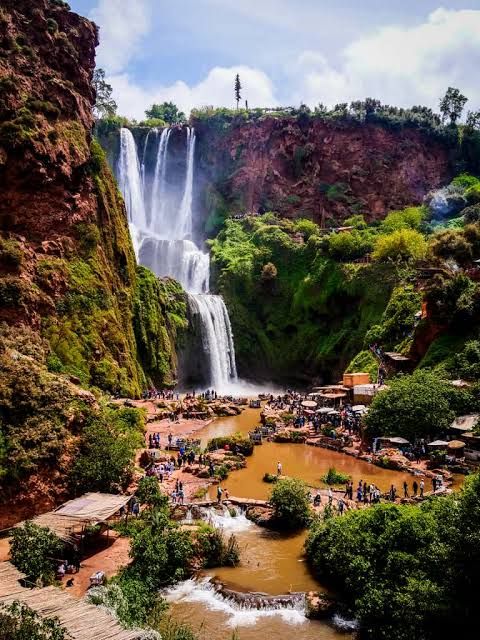 The falls and the terraces at the bottom of the Ouzoud gorge